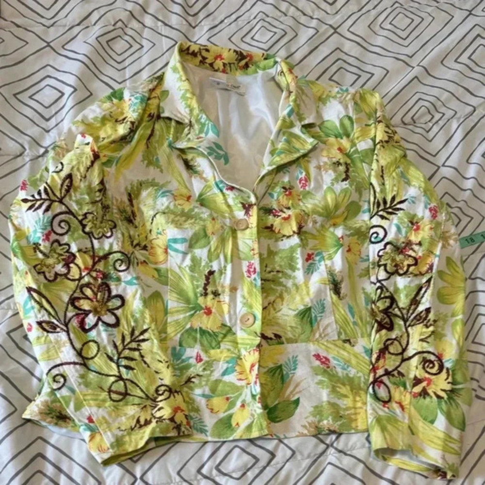 Coldwater Creek Stunning Tropical Rainforest Embroidered Blazer, Size Large